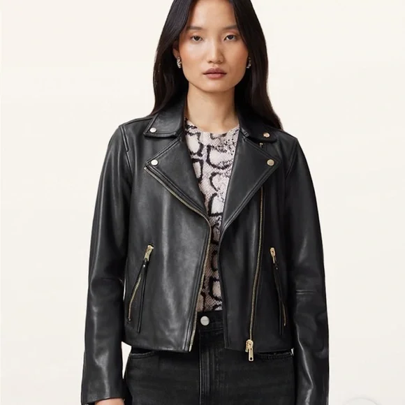 All Saints Dalby Leather Biker Jacket - Picture 3 of 14